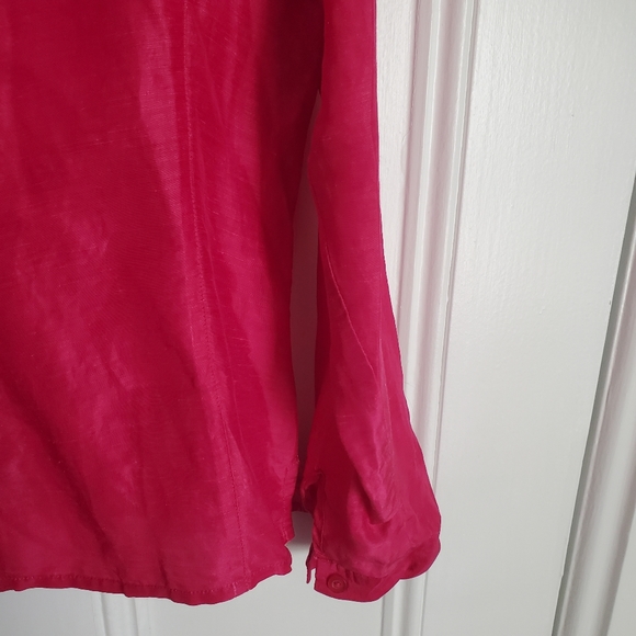 Vintage Hot Pink Silk Linen Button Down Top - Picture 4 of 6